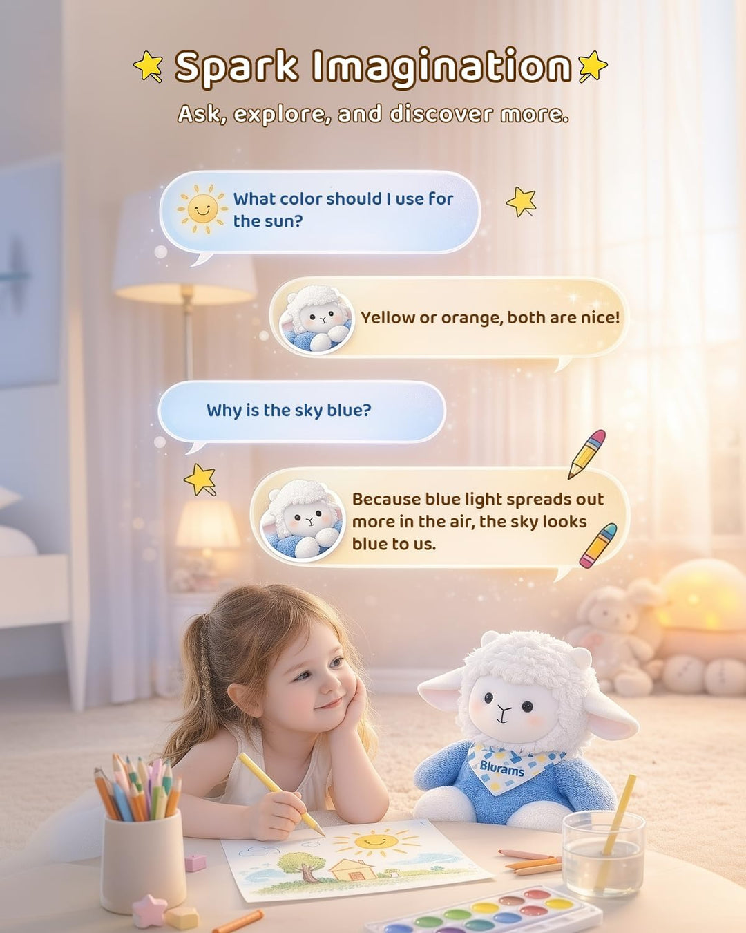 blurams Baamy - Juguete de peluche interactivo con IA para niños, p...