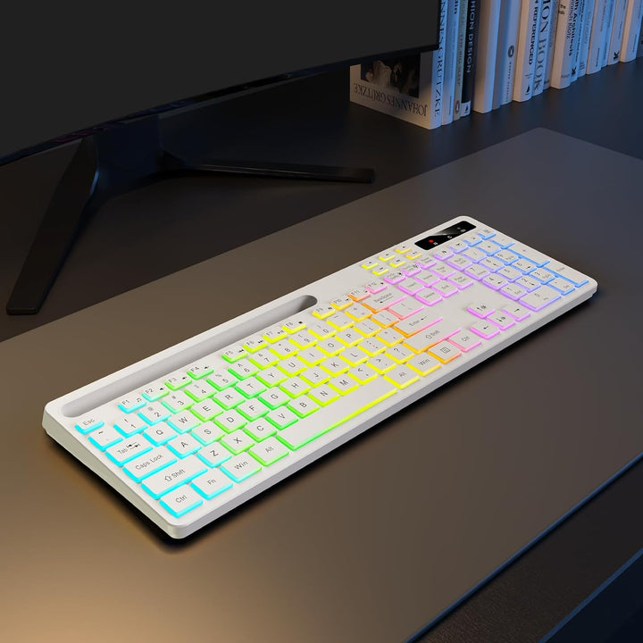 Soueto - Teclado inalámbrico con retroiluminación RGB de 7 colores,...