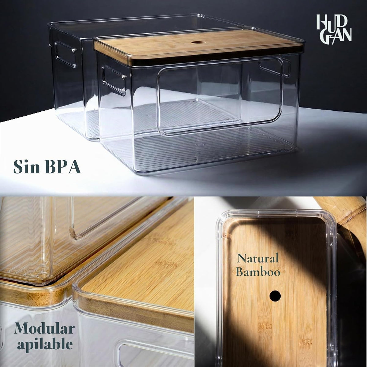 Dispensador de bolsas de basura acrílicas 2 en 1 debajo del fregadero, soporte para bolsas de basura con parte superior de bambú apilable para cocina, despensa, cuarto de servicio