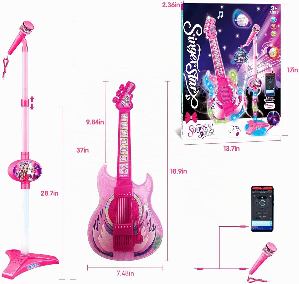 Juego de guitarra eléctrica y micrófono para niños, juguete musical, regalo