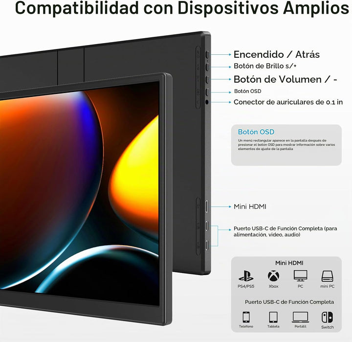 WGK Monitor portátil de 14 pulgadas FHD1200P ultradelgado para moni...