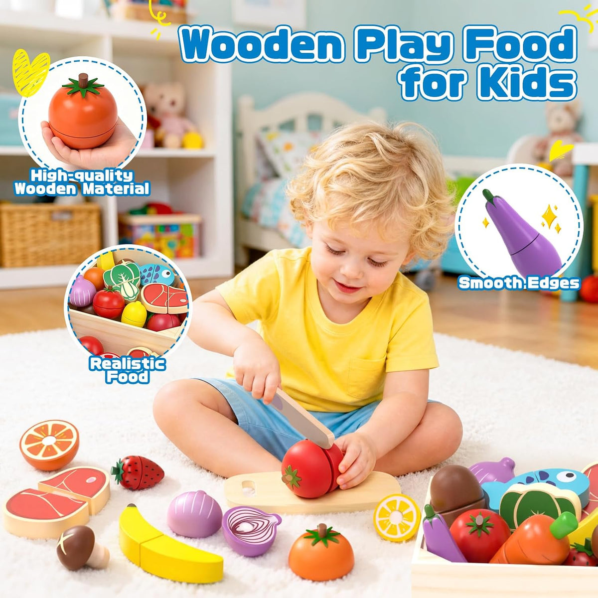 Juguetes de madera para niños, accesorios de cocina de juego de simulación