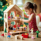 Juego de 20 piezas de casa de muñecas de madera, 16 mini figuras de personas, 4 mascotas, tradición