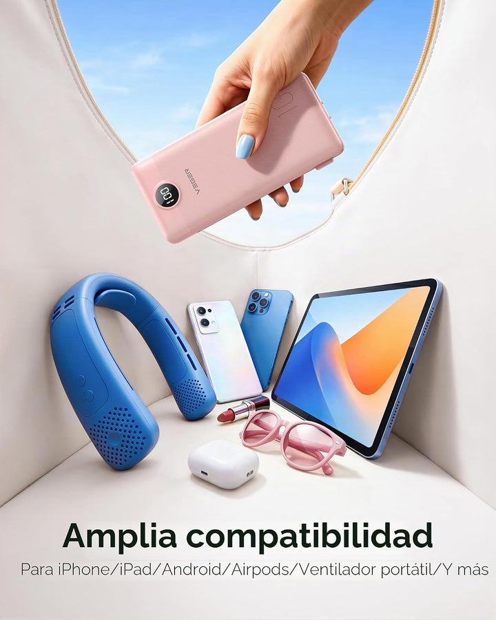 VEGER Cargador portátil con enchufe AC y cables incorporados, todo...