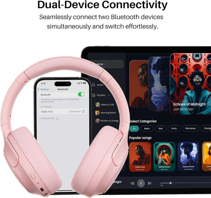 TOZO Auriculares híbridos HT3 con cancelación de ruido, batería de...