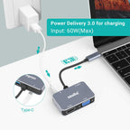 Atolla Adaptador USB C a HDMI 4K a 30Hz - Puertos de alta velocidad VGA y USB 3.0 de 1080P + PD de 60 W para MacBook Pro y más dispositivos tipo C