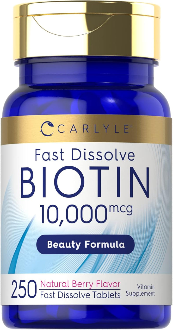 Carlyle Biotin 10000 mcg | 250 tabletas de rápida disolución | Fuer...
