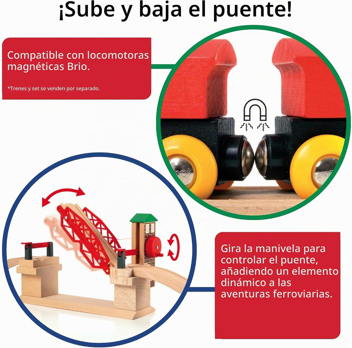 BRIO World Lifting Bridge - Accesorio de tren de madera movible - Certificado FSC - Compatible con todos los juegos de ferrocarriles Brio - Incluye 1 elevador y 2 pistas - Diversión creativa y