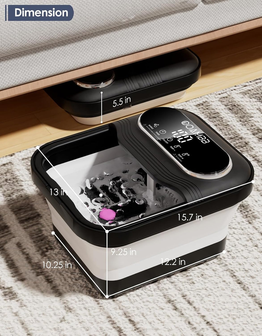 OOAMBB Spa de pies plegable con control de calor, burbujas y temper...