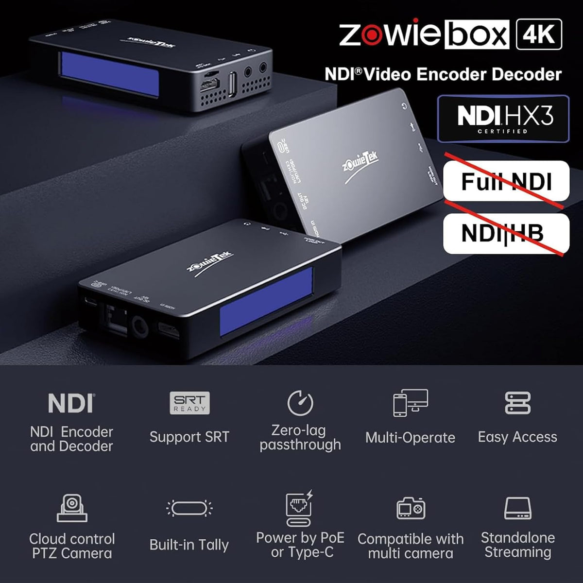 Codificador/decodificador de video HDMI 4K, ZowieBox, convertidor/reproductor nativo NDI HX3 (certificado), UVC a HDMI, captura de video Pass-Through, SRT/RTMP(S)/RTSP, transmisión en vivo a YouTube