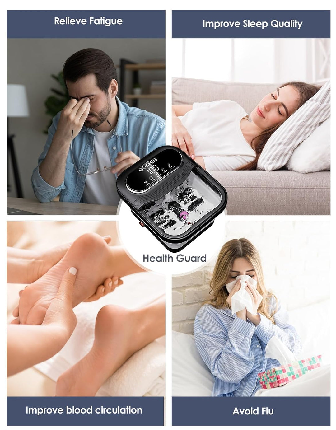 OOAMBB Spa de pies plegable con control de calor, burbujas y temper...