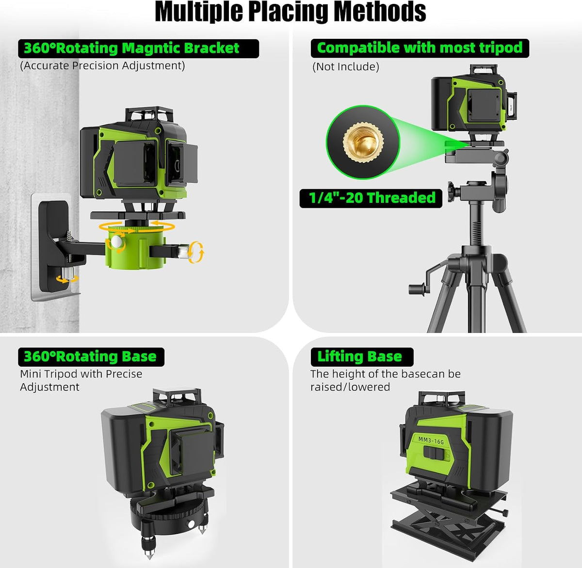 Nivel láser de 16 líneas 360 autonivelante, 4D 4x360 ° Herramienta