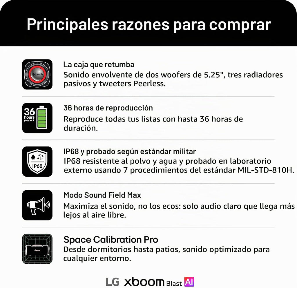 LG xboom Blast by will.i.am - Altavoz portátil con Bluetooth, color negro