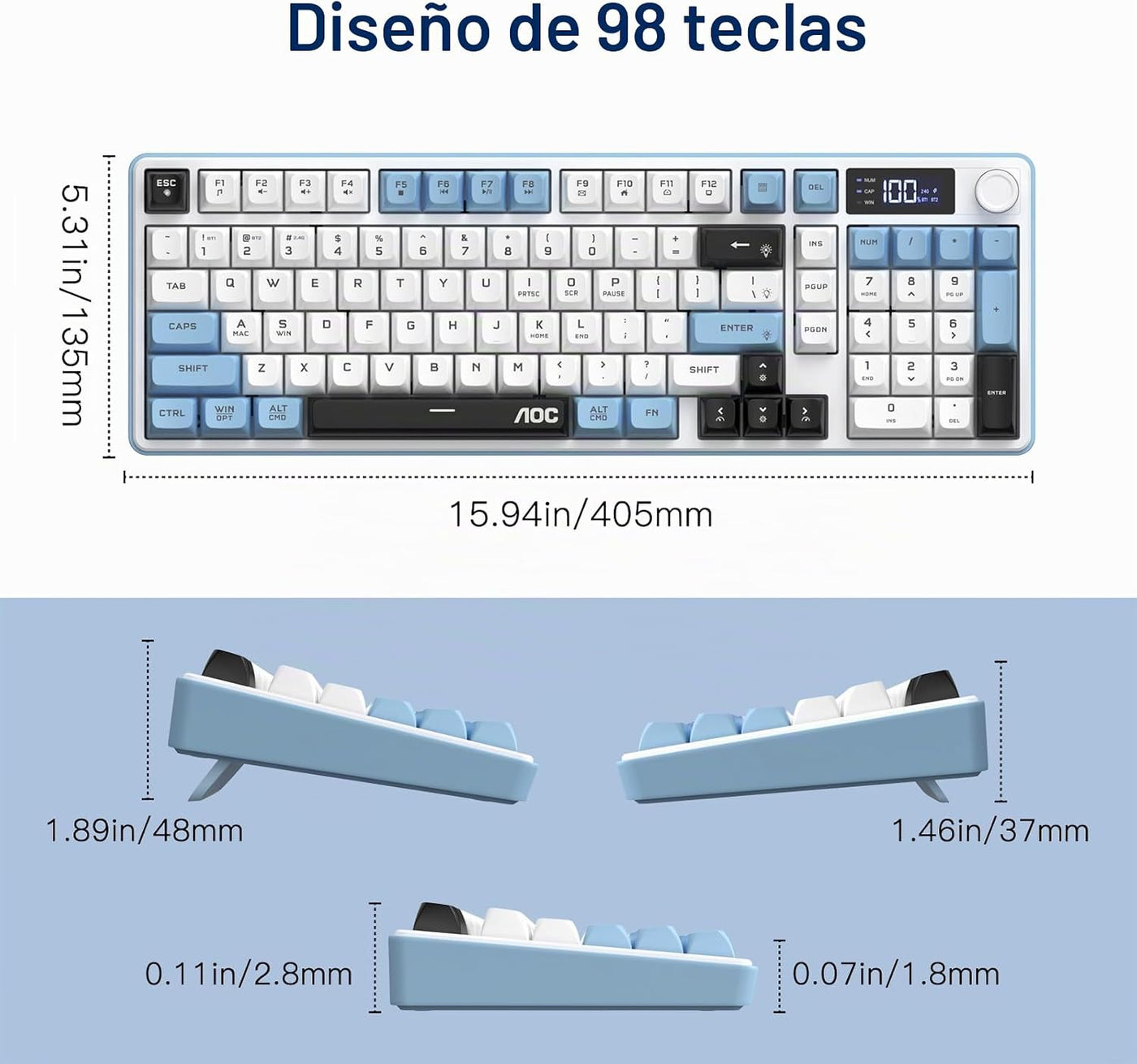 AOC GK210 Teclado inalámbrico para juegos con pantalla y perilla, t...