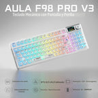 Aula F98Pro V3 Teclado mecánico inalámbrico transparente para juegos, Blanco