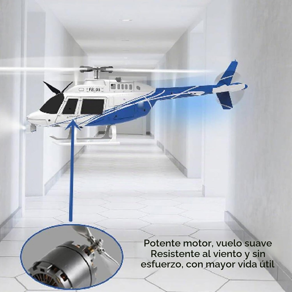 Helicóptero de control remoto FB-05, helicóptero de rotor único de 6 canales con giroscopio de 6 ejes, retención de altitud, aterrizaje de despegue de una tecla, parada de emergencia circular
