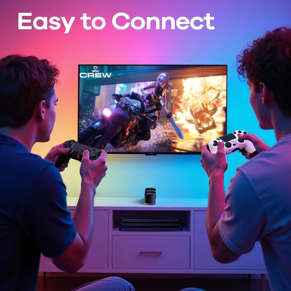 AROEVEIB Paquete de 2 Mandos con Base de Carga para Controlador PS4, Gamepad Inalámbrico con Estación de Carga LED y 2 Cables USB