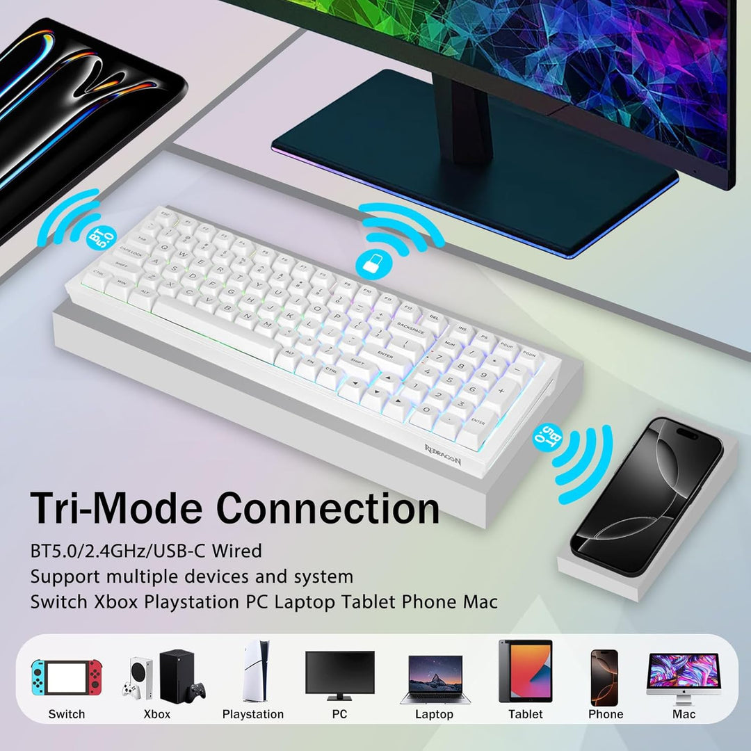 Redragon K723 Teclado Mecánico Inalámbrico Gaming Cremoso, Bluetoot...