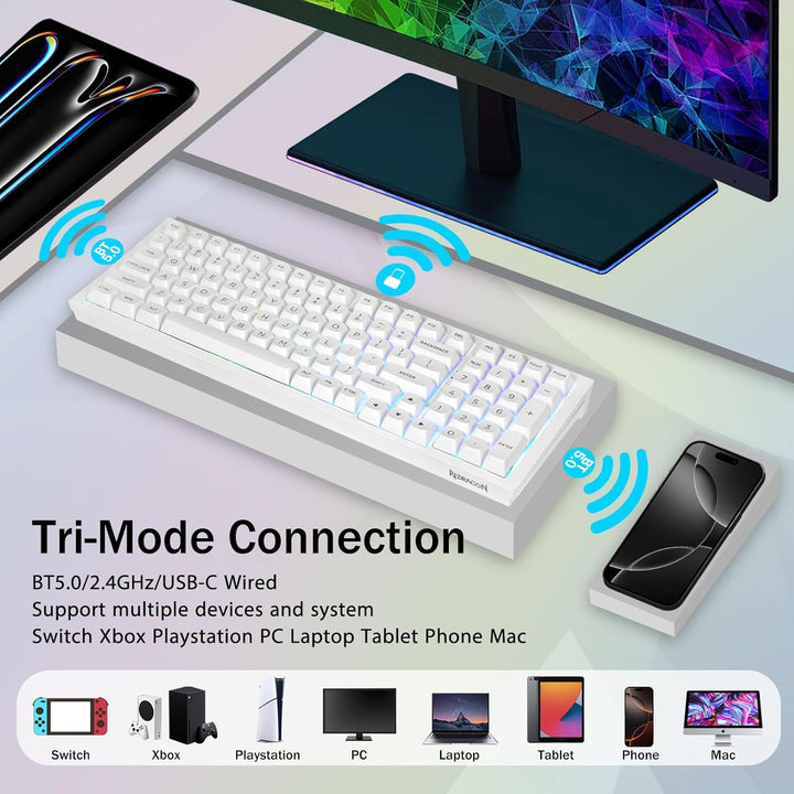 Redragon K723 Teclado Mecánico Inalámbrico Gaming Cremoso, Bluetoot...
