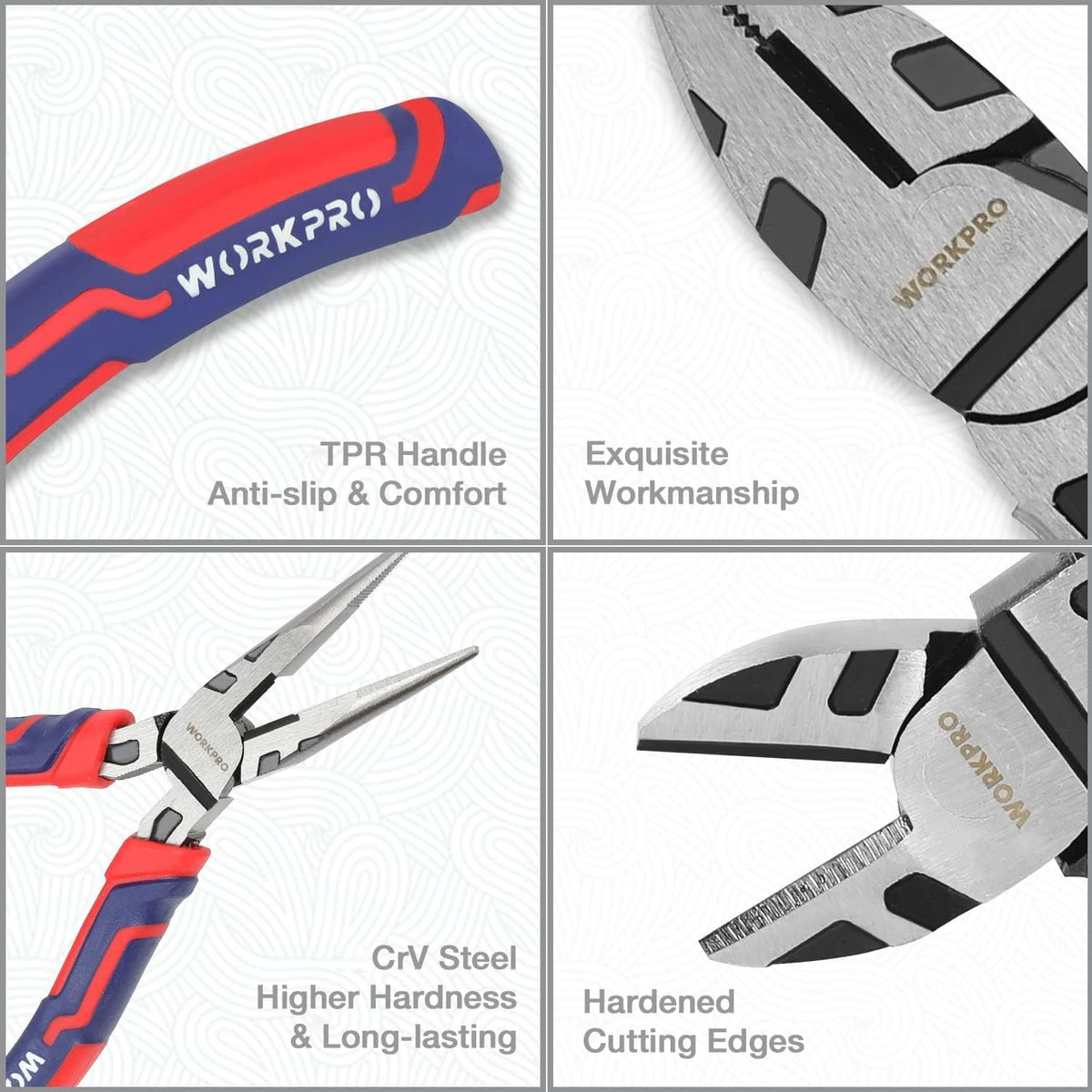 WORKPRO Juego de alicates, 5 piezas de alicates Cr-V prémium con bolsa de