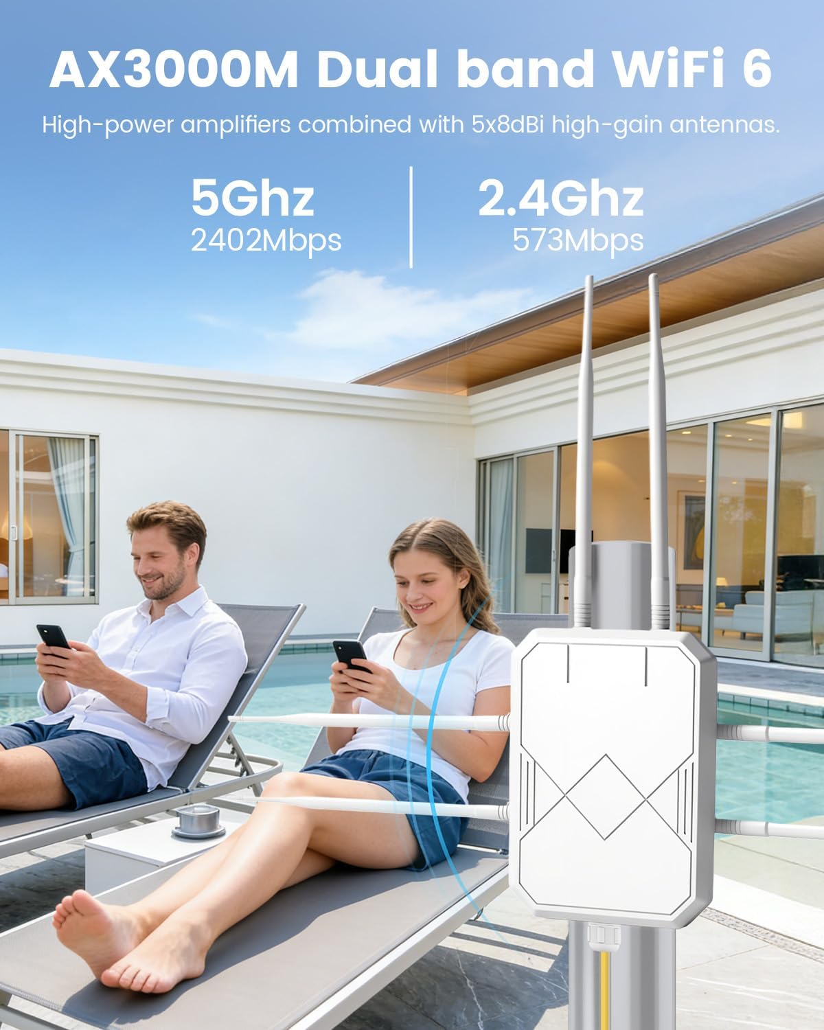 AX3000 Extensor WiFi 6 para exteriores, extensor de señal WiFi para exteriores, punto de acceso Gigabit inalámbrico, IP65, resistente a la intemperie, fuente de alimentación PoE, para Starlink, cámara