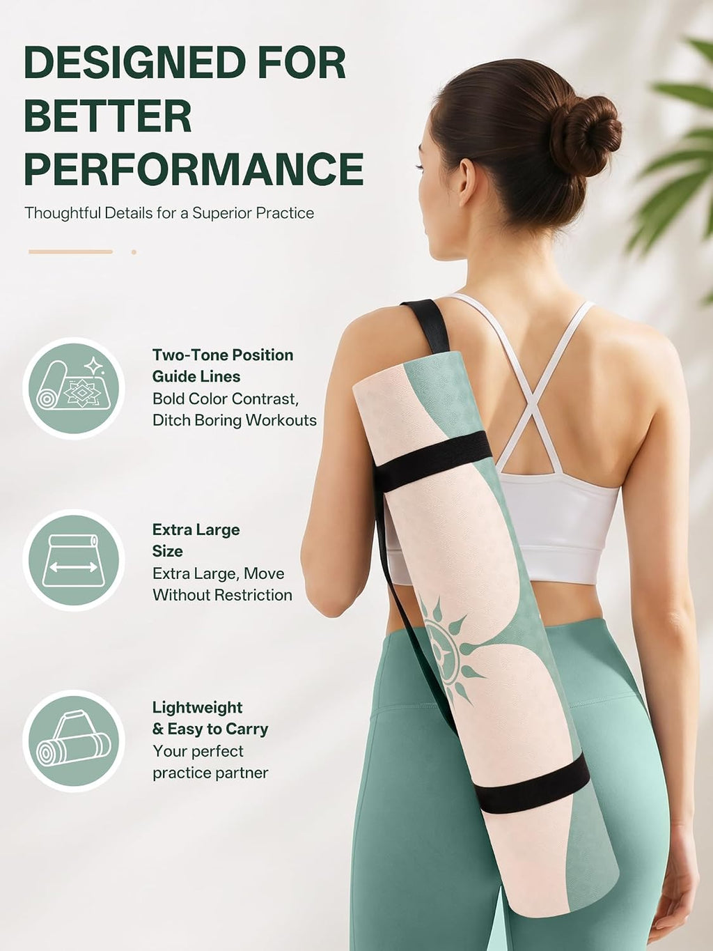 EaseUp Tapete de Yoga 73"x28"x0.4", 10 mm de grosor, Antideslizante para Entrenamiento, Pilates