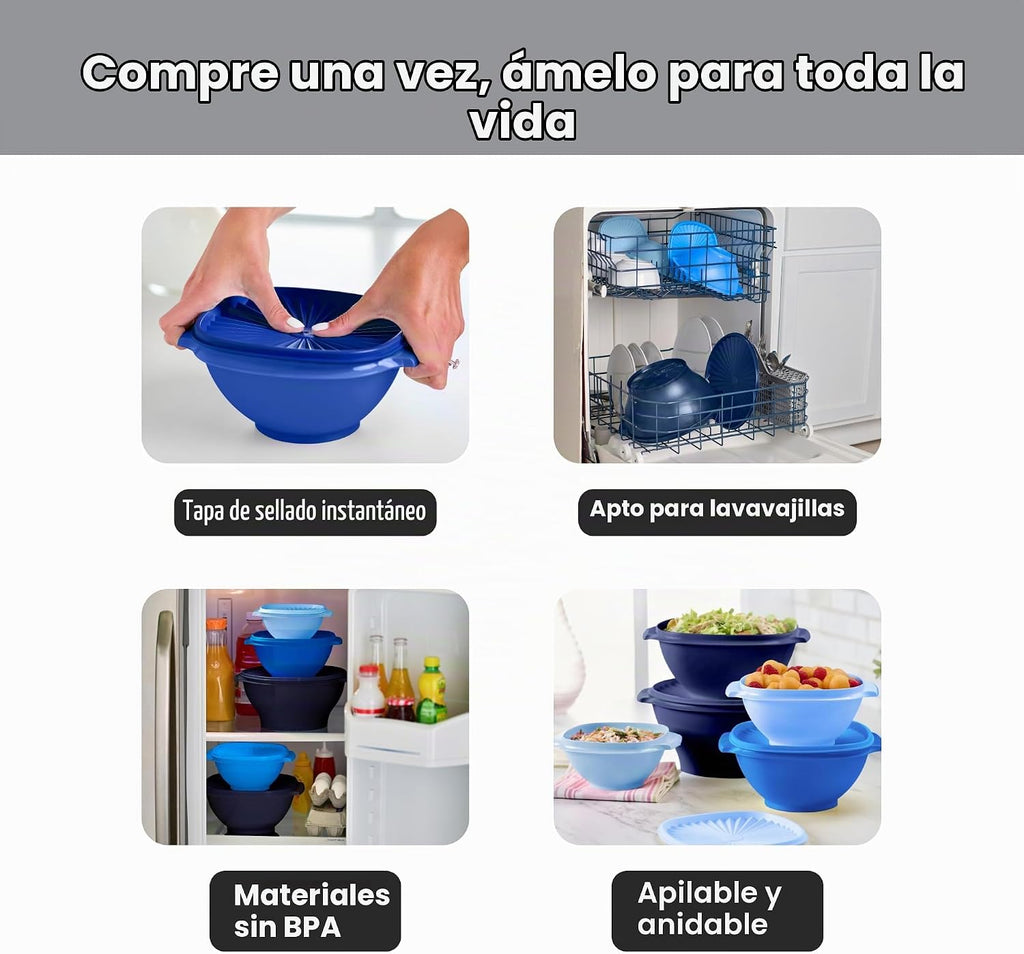 Colección Heritage de Tupperware, nuevo juego de 10 piezas de recipientes para almacenamiento de alimentos en azul vintage, apto para lavavajillas y sin BPA (5 tazones, 5 tapas)