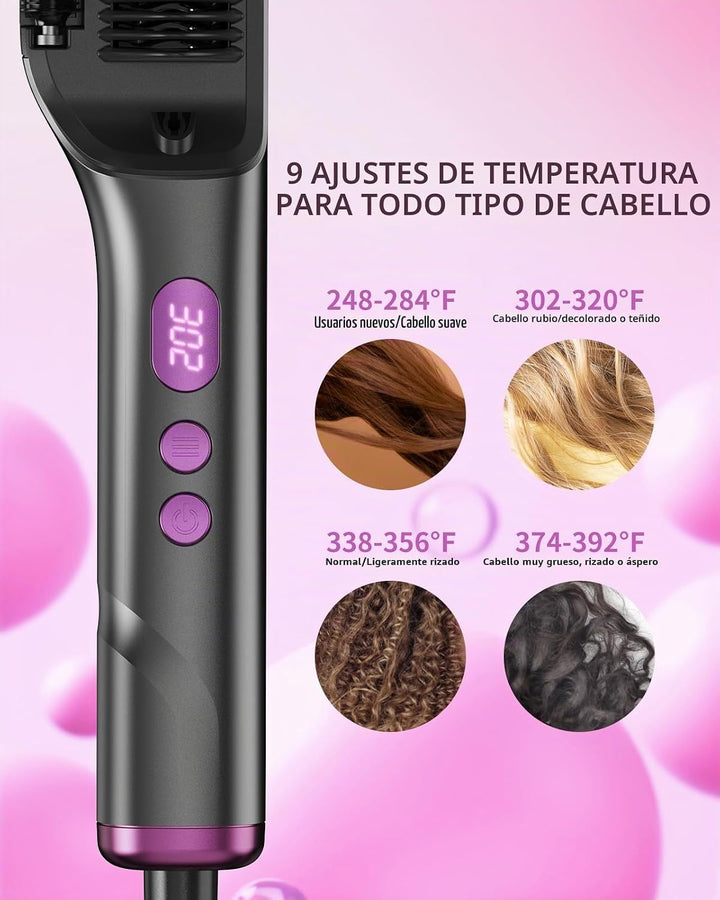Cepillo alisador de cabello, aceite caliente, peine iónico de 9 tem...