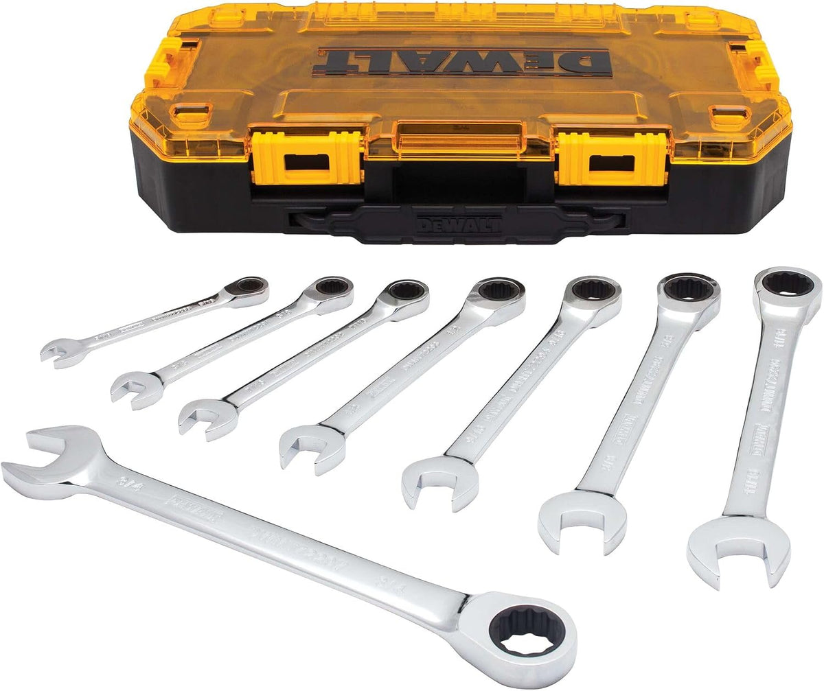 DEWALT Tough Box 8 PC SAE Juego de llaves combinadas de trinquete