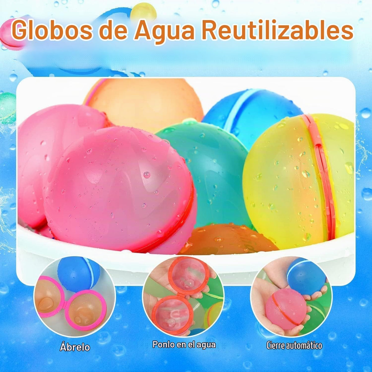 Globos de agua reutilizables, 12 piezas con bolsa de malla, autosellado