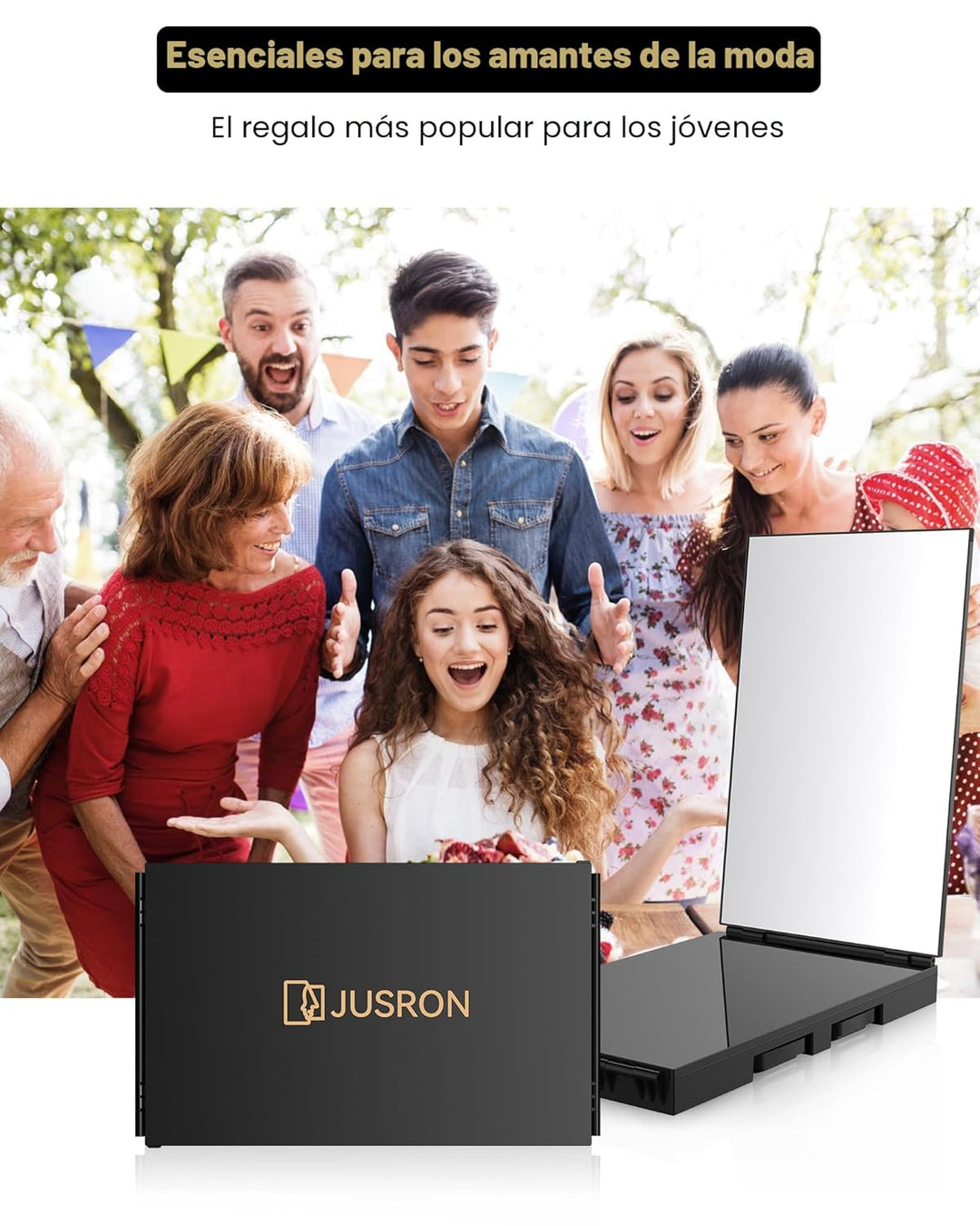 JUSRON Espejo de corte de pelo automático con ángulo de visión 360,...