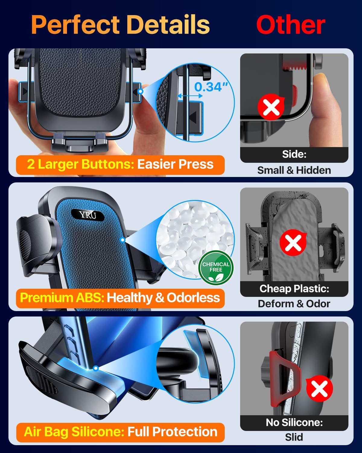 YRU【Soporte de teléfono para automóvil de seguridad de grado militar y certificados de patente con rotación de 360°】 100 + libras de fuerte succión y clip: soporte para teléfono celular para