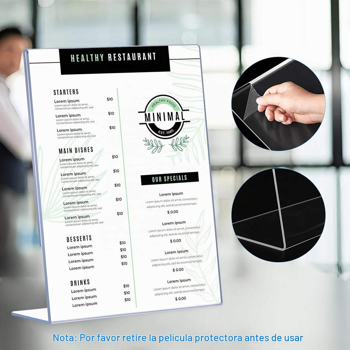 30 Pack Acrylic Sign Holder 8.5 x 11, Clear Plastic Display Stands para Tabletop, L-Shape Acrylic Stands para Flyers, Documents, Office, Restaurants, Vertical Sign Holder 8.5x11 para Desktop
