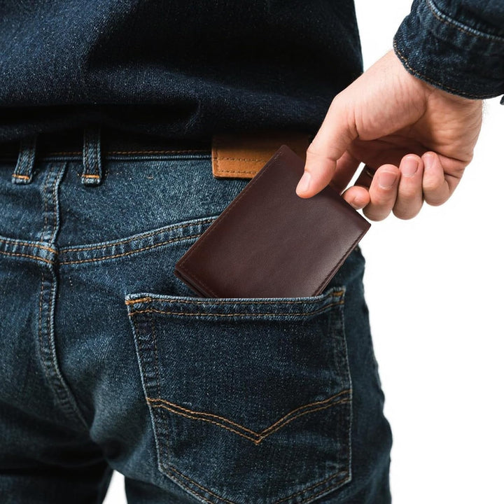 Billetera de cuero plegable para hombre, de gran capacidad, bloqueo...