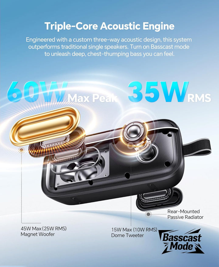 Altavoz Bluetooth portátil, 60 W Max SoundPulse 2.0 con BassBoost,...