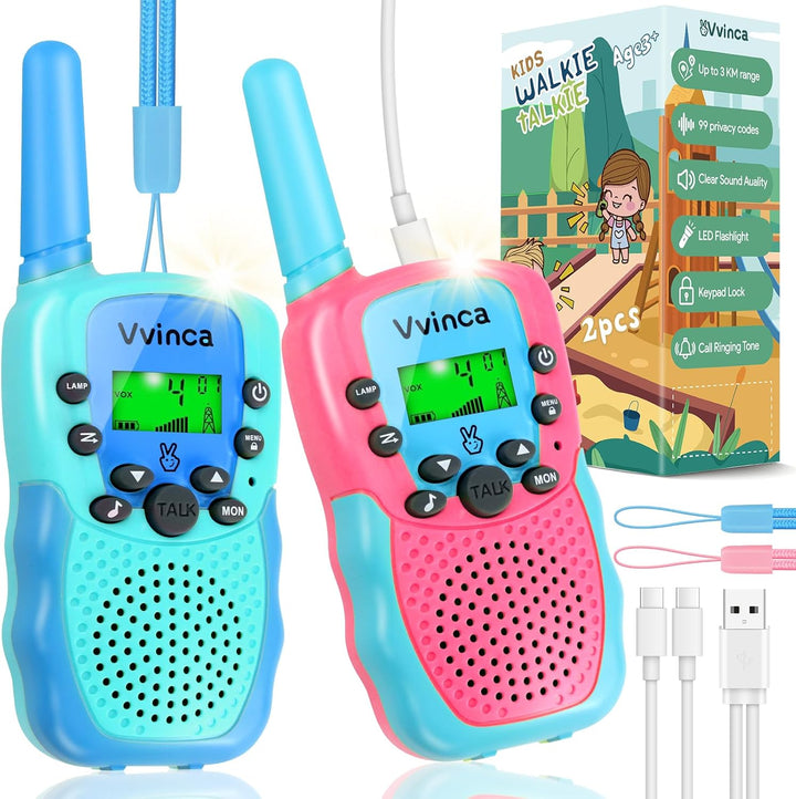 Vvinca Walkie Talkies recargables para niños, de largo alcance, 22...