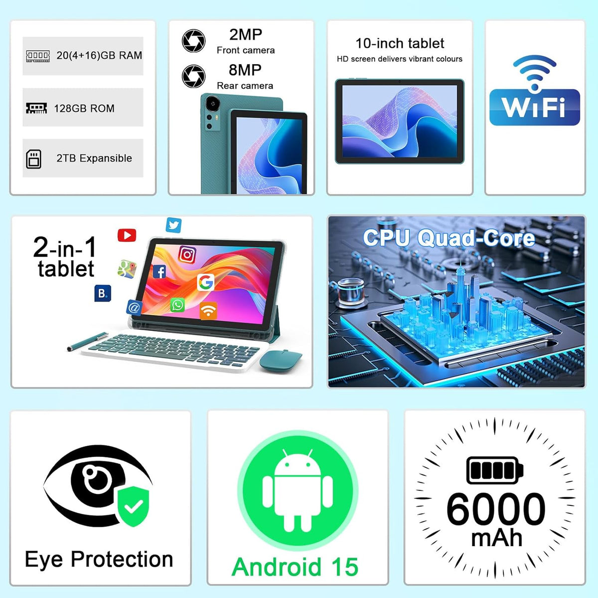 CUPEISI Tablet Android 15 de 10 pulgadas, 20 GB de RAM+128 GB de RO...