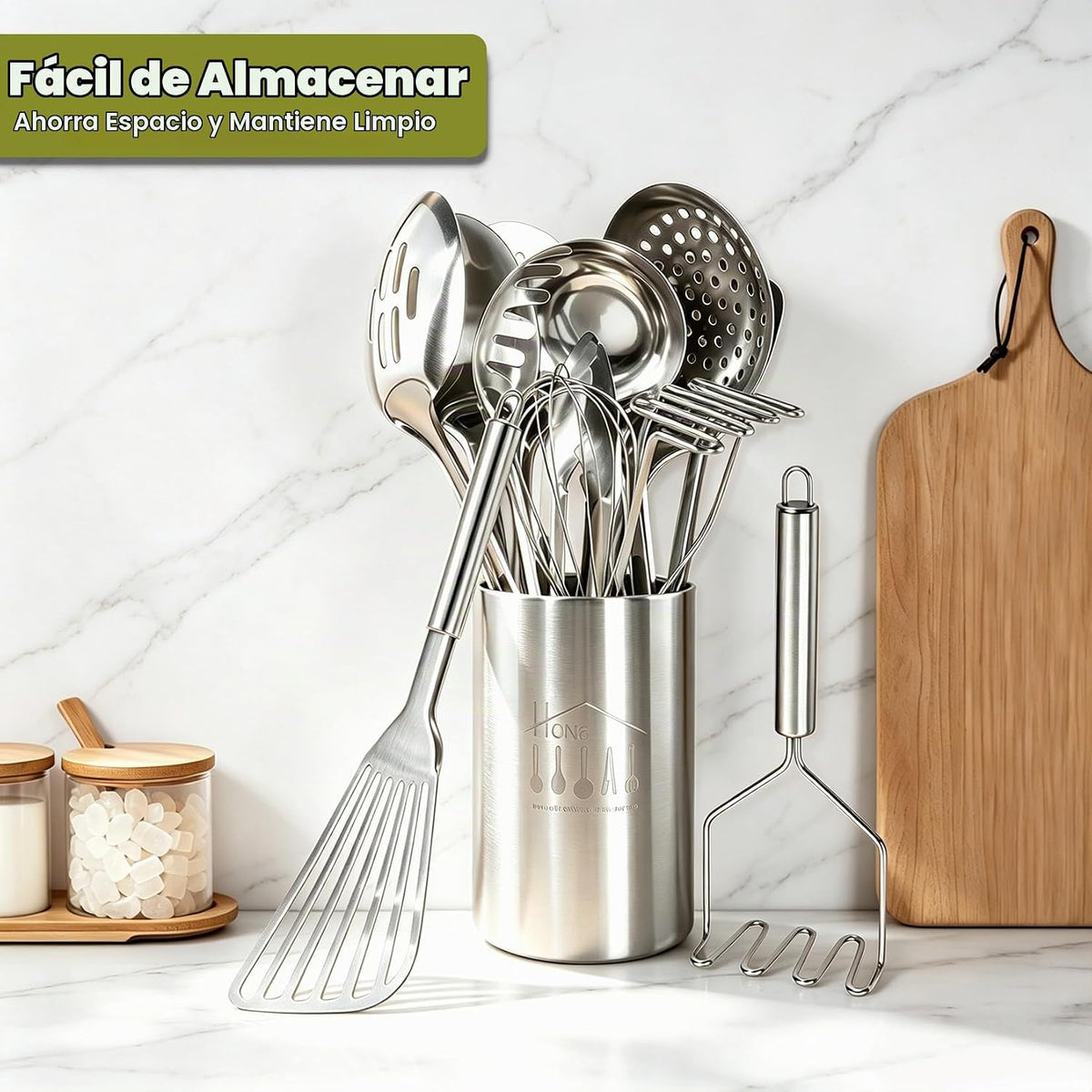 Juego de utensilios de cocina de acero inoxidable – Juego de utensilios de cocina de 12 piezas con soporte, juego de herramientas de cocina resistentes al calor para cocinar con volteadores