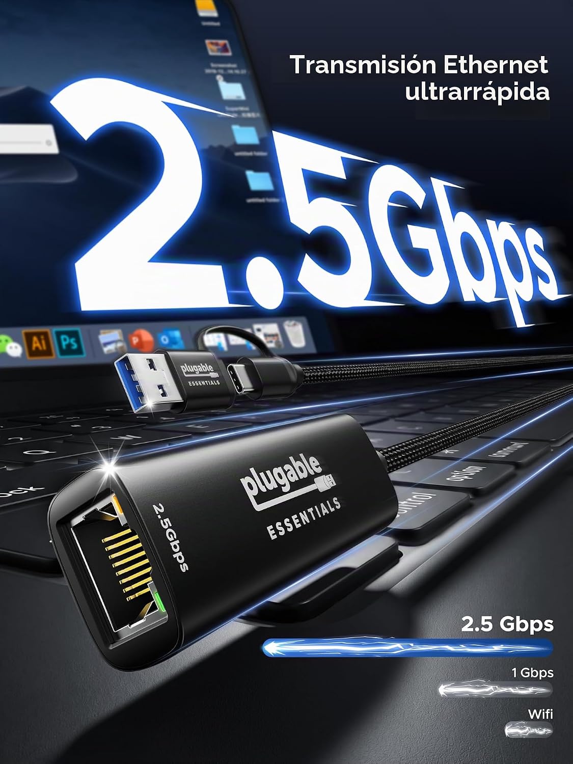 Plugable 2.5Gbps USB C al adaptador de Ethernet, adaptador USB Ethernet