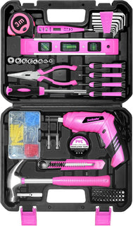 SOLUDE Juego de herramientas rosa, juego de 130 piezas para el hoga...