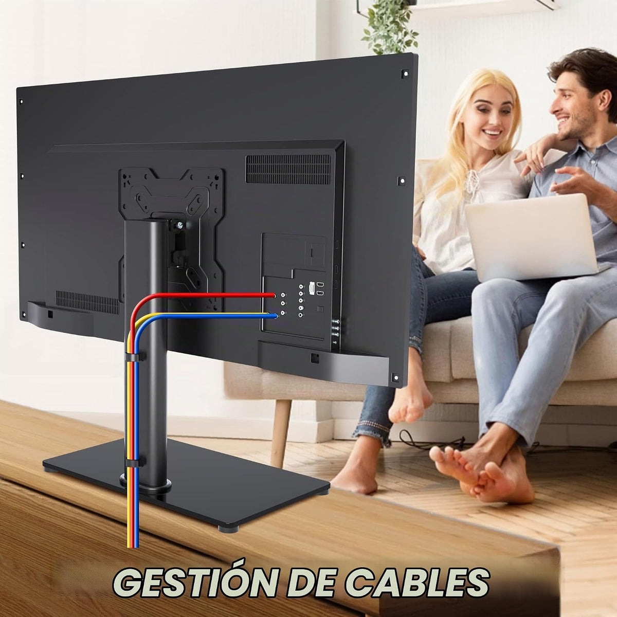 Soporte universal para TV, soporte de mesa para televisores LCD/LED de 17 a 43 pulgadas, soporte de monitor con altura ajustable con base de vidrio templado que soporta hasta 88 libras, VESA