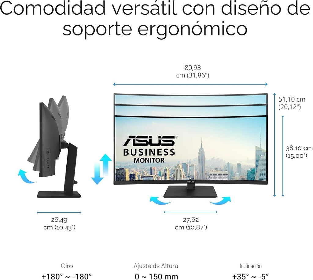 ASUS Monitor de acoplamiento USB-C curvo de 34 pulgadas (VA34VCPSR)...
