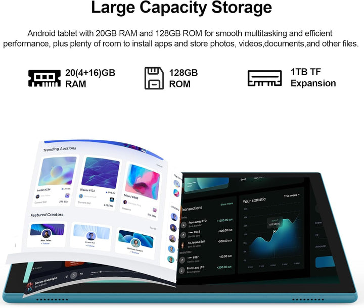 Nyxolaria Tablet 10.1Inch Android 15.0, RAM 20GB (4+16Expand)+ROM 1...