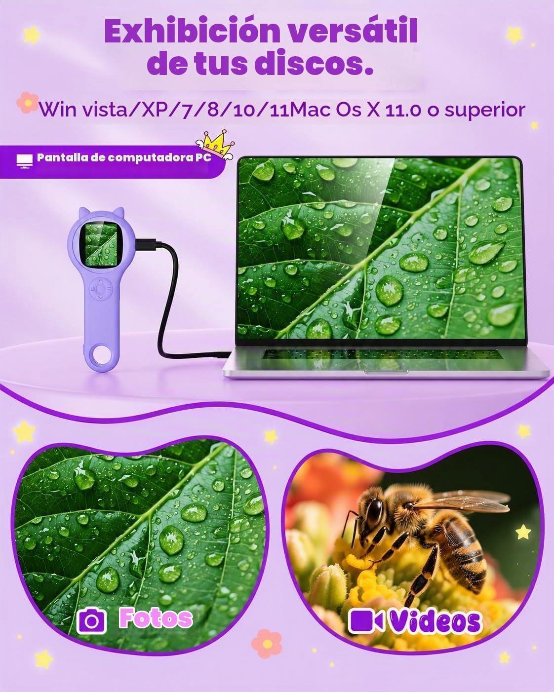 Microscopio para niños, lupa digital 500X, juguete para explorar STEM, color morado