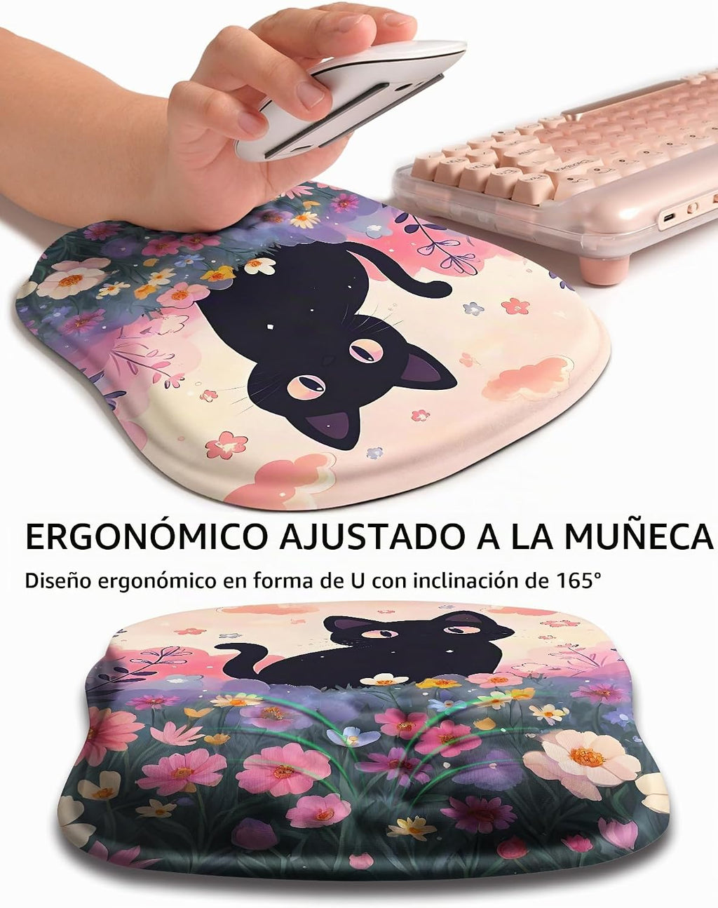 Hokafenle Alfombrilla de Ratón Ergonómica que Abraza la Muñeca con Soporte para Muñeca, Reposamuñecas en Forma de U para Alivio del Dolor del Túnel Carpiano con Espuma Viscoelástica Acolchonada con