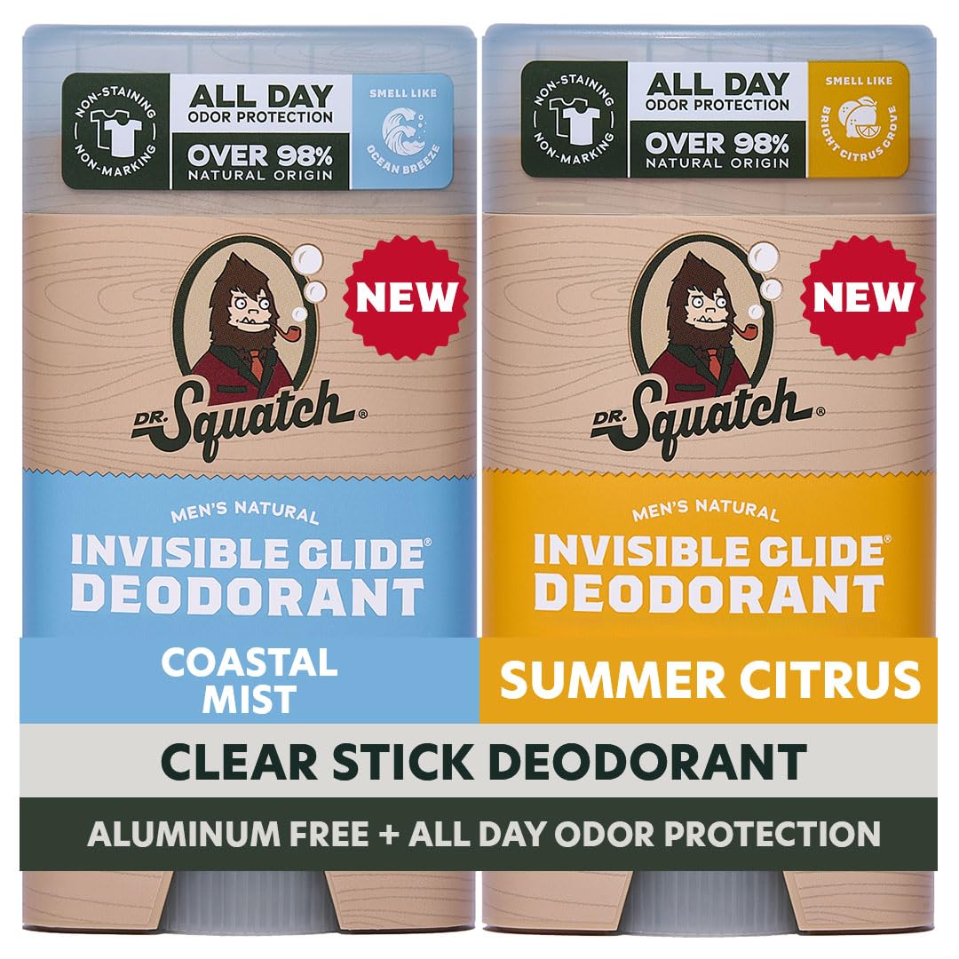 Dr. Squatch Invisible Glide Natural Desodorante para hombre, desliz...