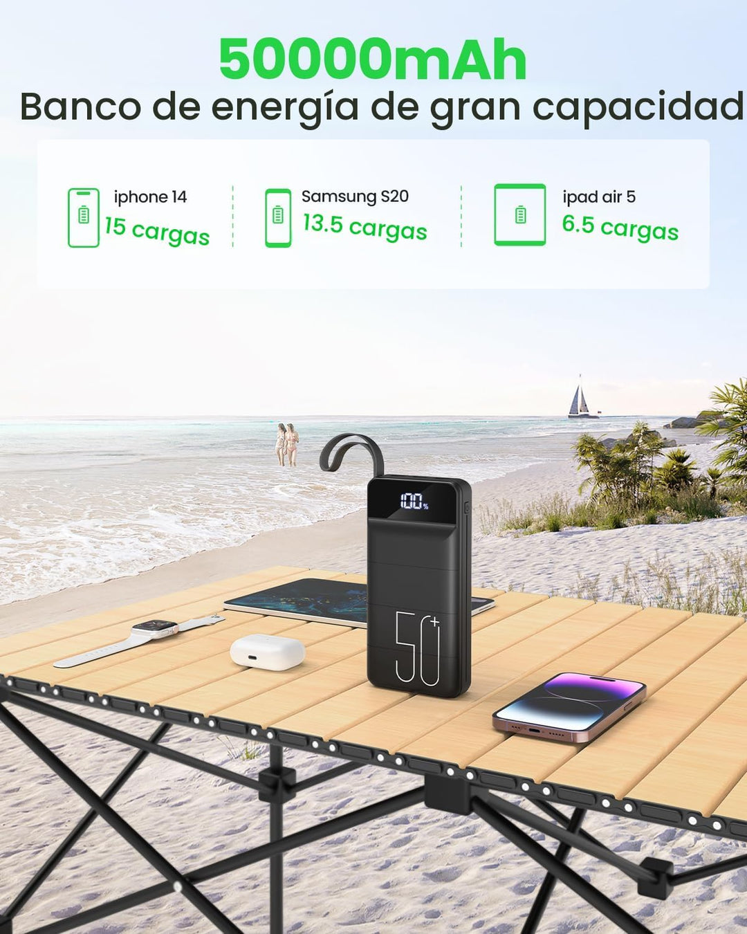 Banco de Energía de Carga Rápida 50000mAh - Cargador Portátil 22.5W...