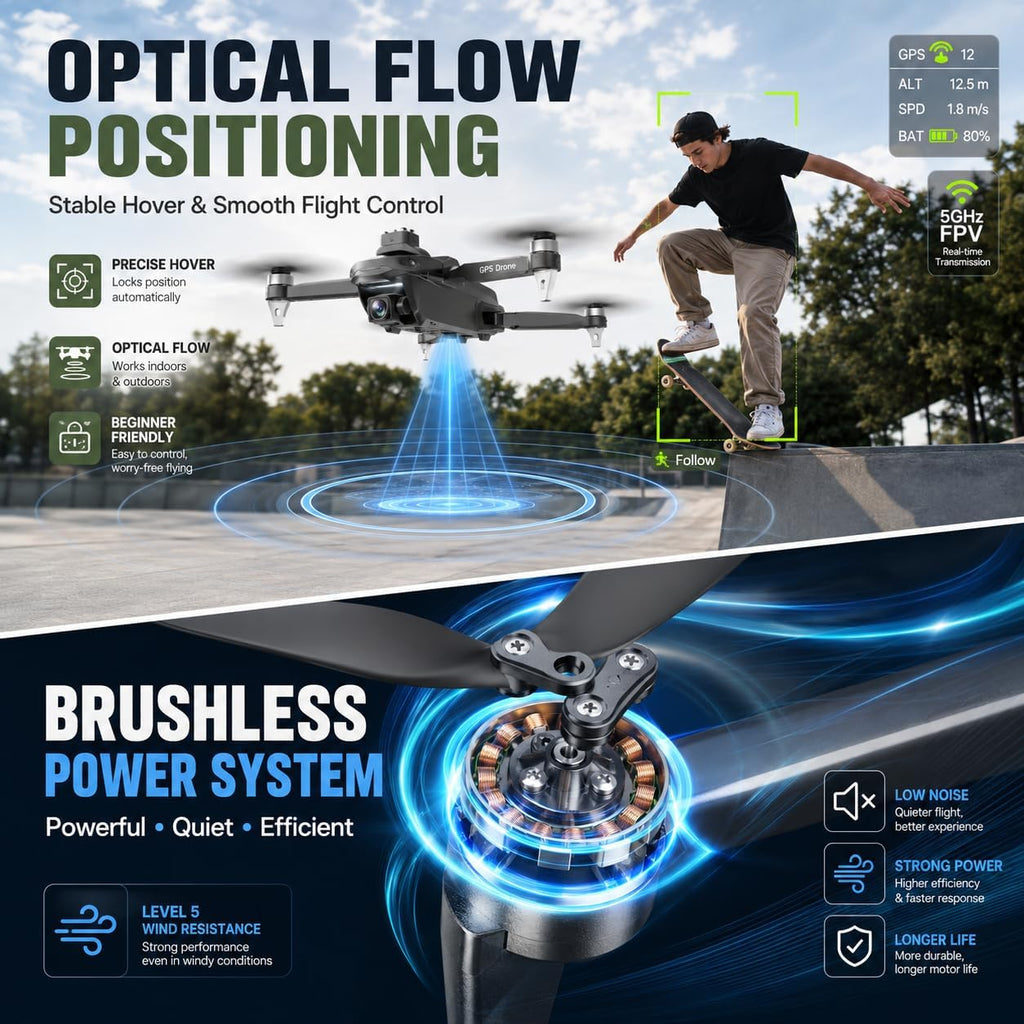 Holy Stone HS175D Drone GPS con cámara 4K para adultos, menos de 8.78 oz, cuadricóptero RC plegable con retorno automático, vuelo de 46 minutos de largo, sígueme, motor sin escobillas, mosca circular, vuelo de punto de referencia, retención de altitud