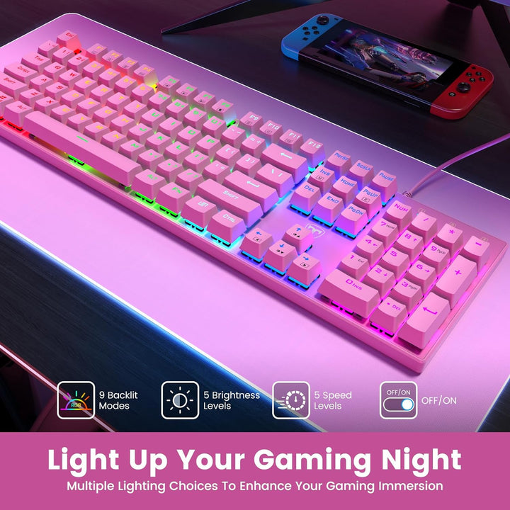 RisoPhy Teclado Mecánico para Juegos, RGB 104 Teclas Teclado Retroi...