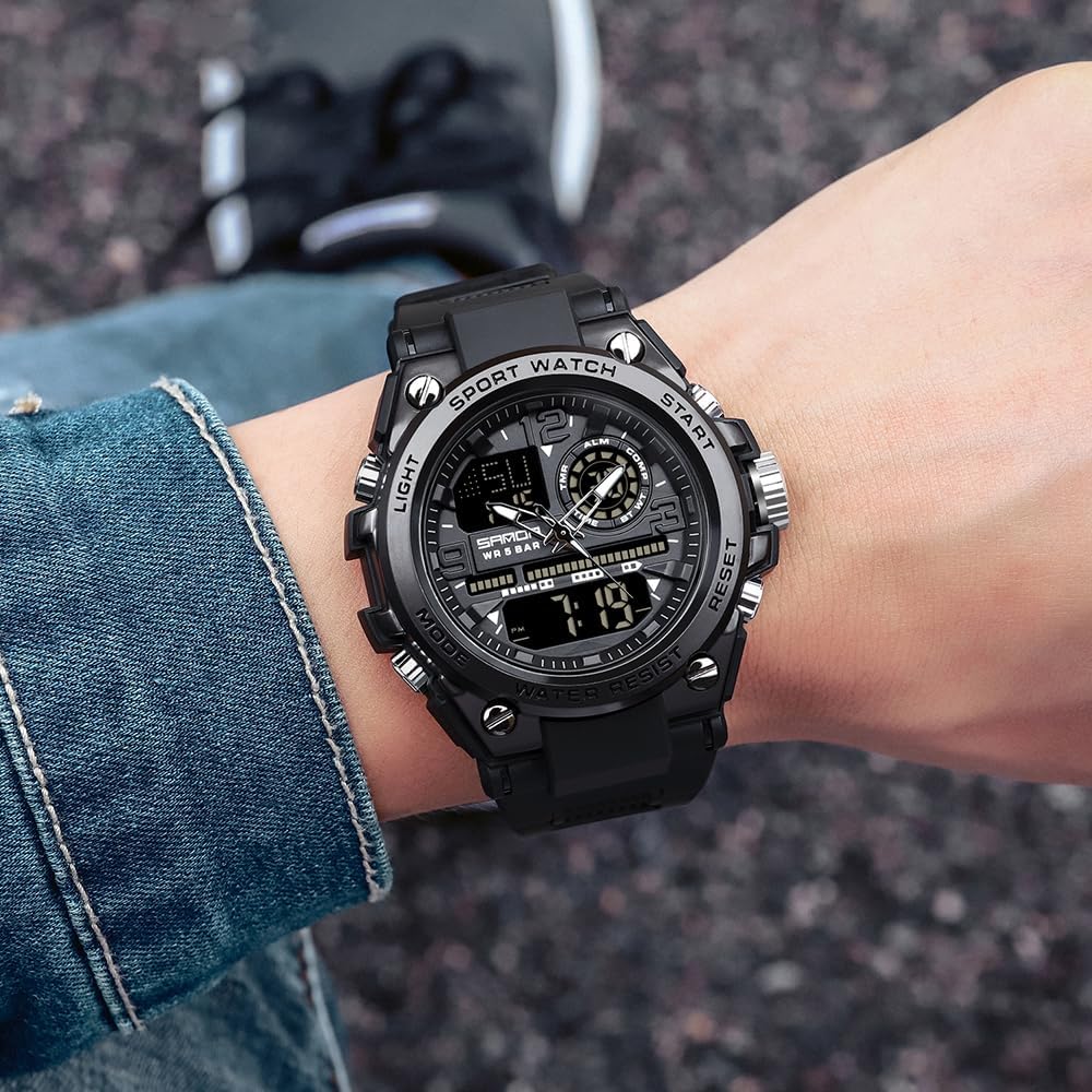 AIMES Reloj de pulsera táctico digital y analógico para hombre, impermeable, para deportes al aire libre, estilo militar, con fecha, multifunción, LED, cara grande, alarma y cronómetro